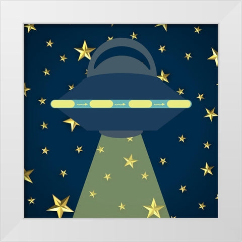 Space Friends  Night White Modern Wood Framed Art Print by Phillip, Jamie