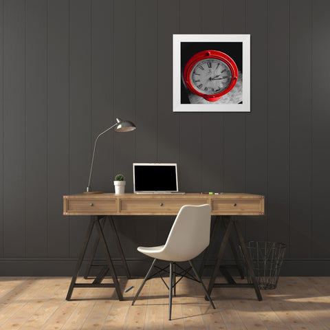 Red Clock White Modern Wood Framed Art Print by Phillip, Jamie