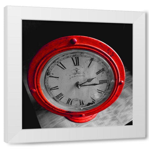 Red Clock White Modern Wood Framed Art Print by Phillip, Jamie