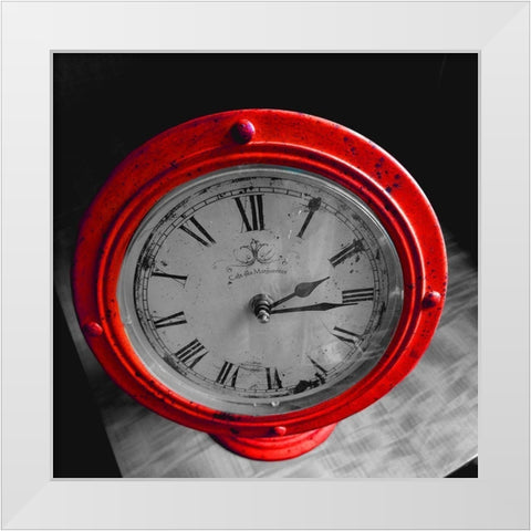 Red Clock White Modern Wood Framed Art Print by Phillip, Jamie
