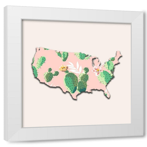 USA Map White Modern Wood Framed Art Print by Phillip, Jamie