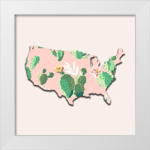 USA Map White Modern Wood Framed Art Print by Phillip, Jamie