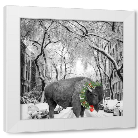 Christmas Buffalo White Modern Wood Framed Art Print by Phillip, Jamie