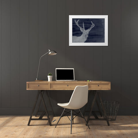 Indigo Deer White Modern Wood Framed Art Print by Urban Road