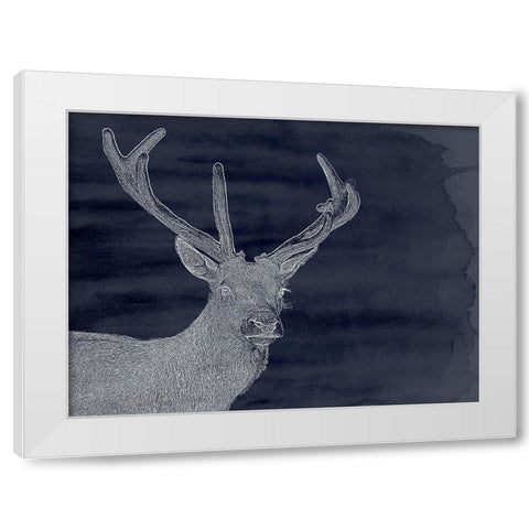 Indigo Deer White Modern Wood Framed Art Print by Urban Road