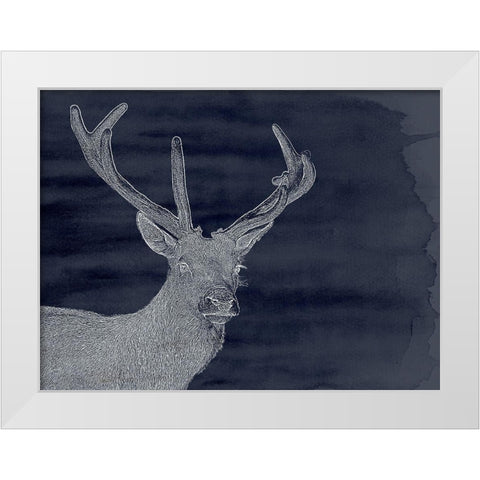 Indigo Deer White Modern Wood Framed Art Print by Urban Road