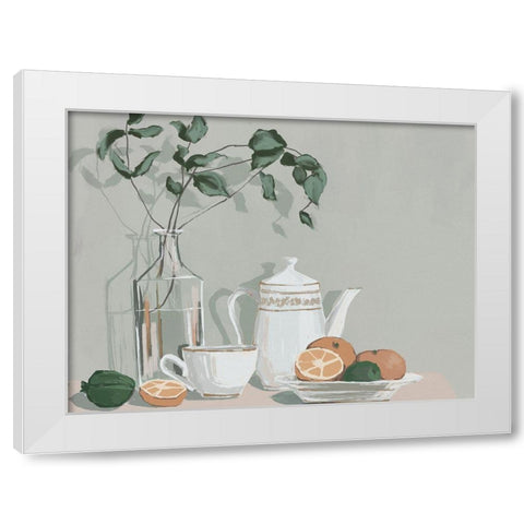 Mint, Lime And Oranges White Modern Wood Framed Art Print by Urban Road