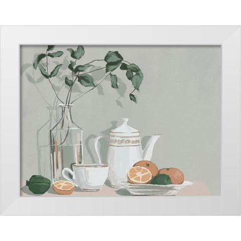 Mint, Lime And Oranges White Modern Wood Framed Art Print by Urban Road