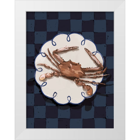 Crustacean Deep Blue White Modern Wood Framed Art Print by Urban Road