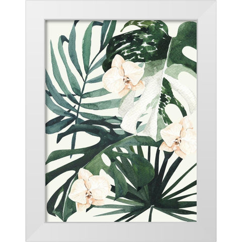 Tropical Leaves Green I Poster White Modern Wood Framed Art Print by Urban Road