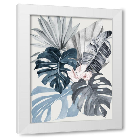 Tropical Leaves Blue I Poster White Modern Wood Framed Art Print by Urban Road