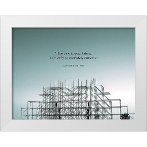 Albert Einstein Quote: Passionately Curious White Modern Wood Framed Art Print by ArtsyQuotes