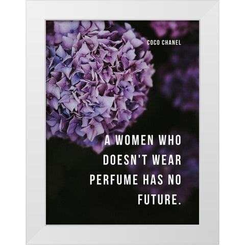 Coco Chanel Quote: Perfume White Modern Wood Framed Art Print by ArtsyQuotes