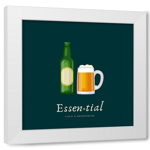 Artsy Quotes Quote: Essential Beer White Modern Wood Framed Art Print by ArtsyQuotes