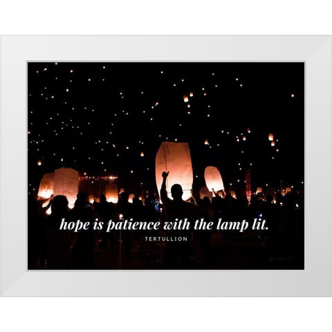 Tertullian Quote: Hope is Patience White Modern Wood Framed Art Print by ArtsyQuotes