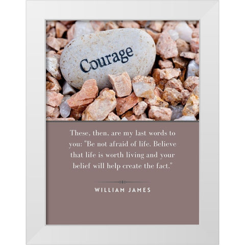 William James Quote: Not Afraid of Life White Modern Wood Framed Art Print by ArtsyQuotes