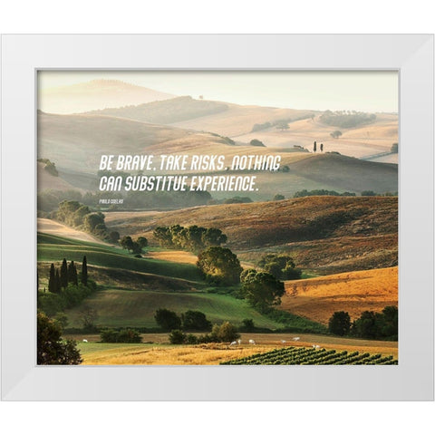 Paulo Coelho Quote: Take Risks White Modern Wood Framed Art Print by ArtsyQuotes