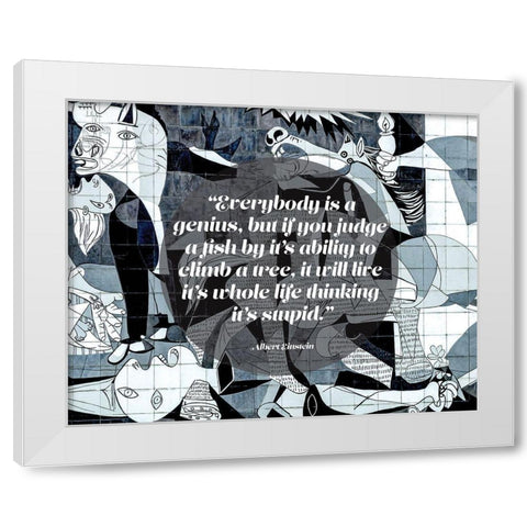 Albert Einstein Quote: Genius (Picasso Guernica) White Modern Wood Framed Art Print by ArtsyQuotes