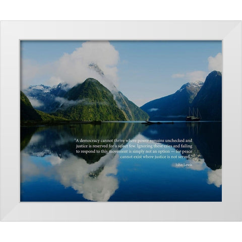 John Lewis Quote: Democracy White Modern Wood Framed Art Print by ArtsyQuotes