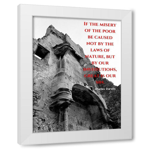 Charles Darwin Quote: Misery of the Poor White Modern Wood Framed Art Print by ArtsyQuotes