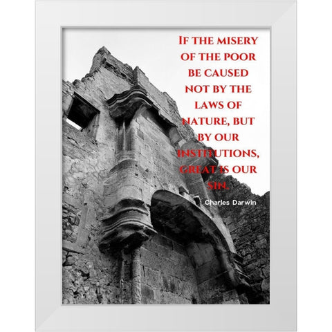 Charles Darwin Quote: Misery of the Poor White Modern Wood Framed Art Print by ArtsyQuotes