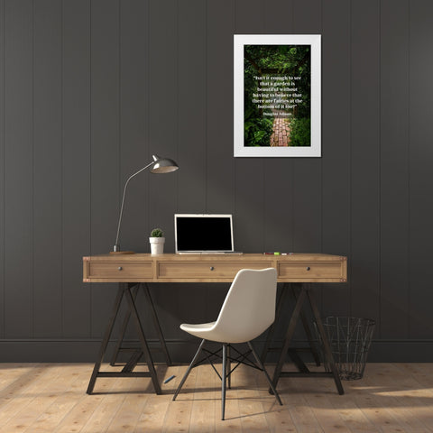 Douglas Adams Quote: Garden is Beautiful White Modern Wood Framed Art Print by ArtsyQuotes
