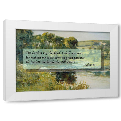 Bible Verse Quote Psalm 23, Edward Mitchell Bannister, Streamside White Modern Wood Framed Art Print by ArtsyQuotes