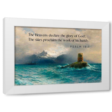 Bible Verse Quote Psalm 19:1, Lev Lagorio, Lofoten Island White Modern Wood Framed Art Print by ArtsyQuotes