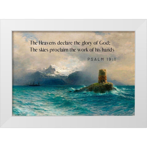 Bible Verse Quote Psalm 19:1, Lev Lagorio, Lofoten Island White Modern Wood Framed Art Print by ArtsyQuotes