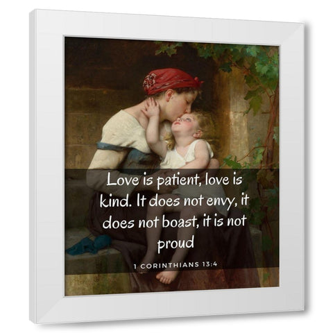 Bible Verse Quote 1 Corinthians 13:4, Leon Brazile Perrault, Mother with Child White Modern Wood Framed Art Print by ArtsyQuotes