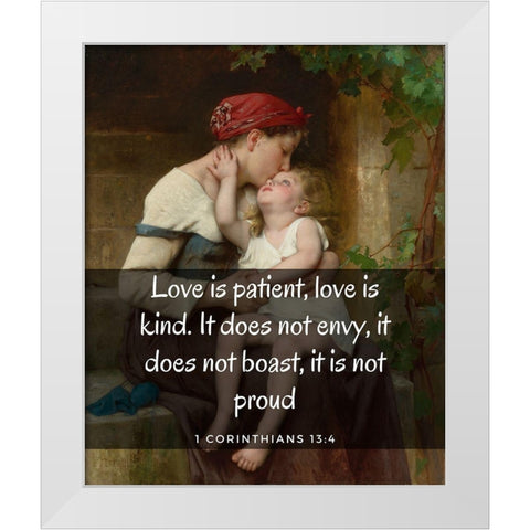 Bible Verse Quote 1 Corinthians 13:4, Leon Brazile Perrault, Mother with Child White Modern Wood Framed Art Print by ArtsyQuotes