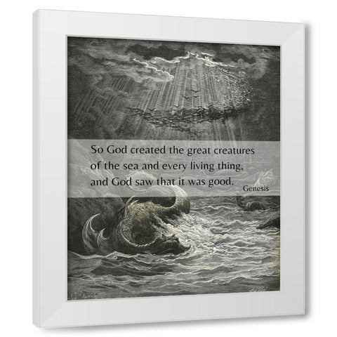 Bible Verse Quote Genesis 1:21, Gustave Dore - Creation of the Fish and Birds White Modern Wood Framed Art Print by ArtsyQuotes