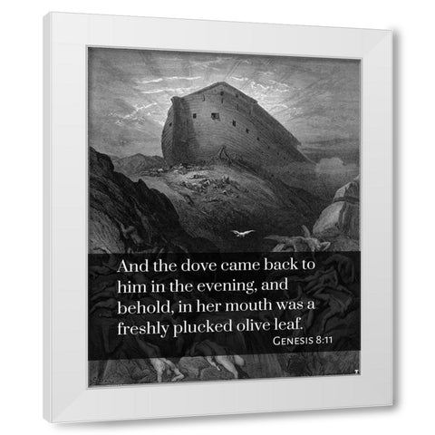 Bible Verse Quote Genesis 8:11, Gustave Dore - The Dove sent forth from the Ark White Modern Wood Framed Art Print by ArtsyQuotes