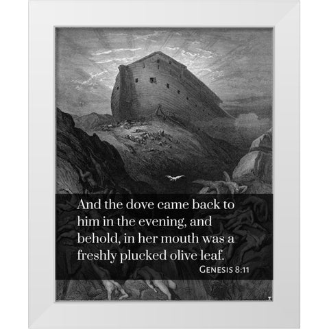 Bible Verse Quote Genesis 8:11, Gustave Dore - The Dove sent forth from the Ark White Modern Wood Framed Art Print by ArtsyQuotes