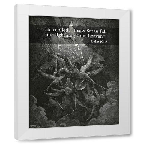 Bible Verse Quote Luke 10:18, Gustave Dore - The Mouth of Hell White Modern Wood Framed Art Print by ArtsyQuotes