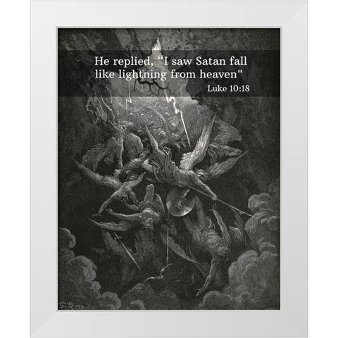 Bible Verse Quote Luke 10:18, Gustave Dore - The Mouth of Hell White Modern Wood Framed Art Print by ArtsyQuotes