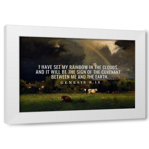 Bible Verse Quote Genesis 9:13, George Inness - The Rainbow White Modern Wood Framed Art Print by ArtsyQuotes