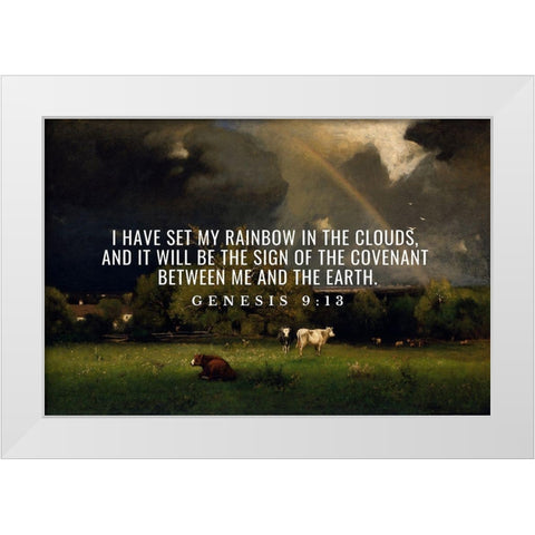 Bible Verse Quote Genesis 9:13, George Inness - The Rainbow White Modern Wood Framed Art Print by ArtsyQuotes