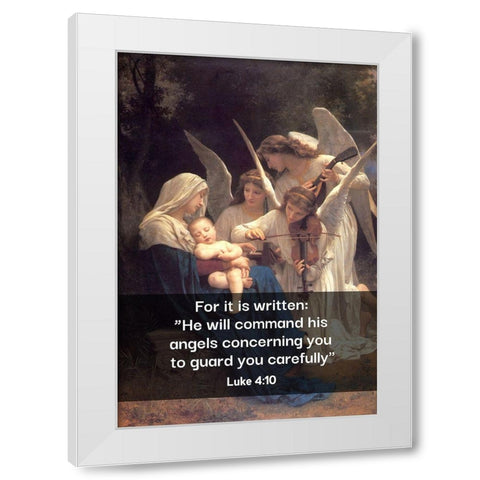 Bible Verse Quote Luke 4:10, William Adolphe Bouguereau - Song of the Angels White Modern Wood Framed Art Print by ArtsyQuotes