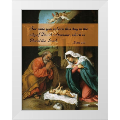 Bible Verse Quote Luke 2:11, Lorenzo Lotto - Nativity of Christ White Modern Wood Framed Art Print by ArtsyQuotes