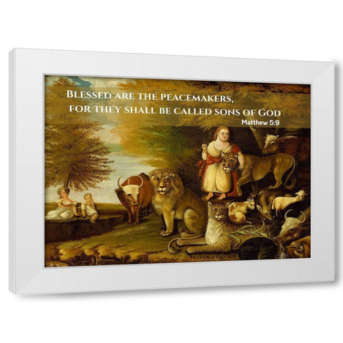 Bible Verse Quote Matthew 5:9, Edwin Austin Abbey - Peaceable Kingdom White Modern Wood Framed Art Print by ArtsyQuotes