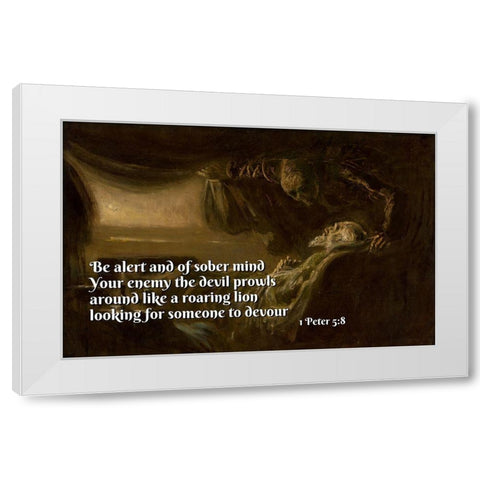 Bible Verse Quote 1 Peter 5:8, Laszlo Mednyanszky - Death of the Painters Father White Modern Wood Framed Art Print by ArtsyQuotes