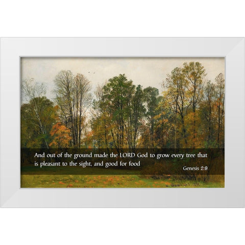 Bible Verse Quote Genesis 2:9, Ivan Shishkin - Autumn Leaves White Modern Wood Framed Art Print by ArtsyQuotes