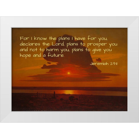 Bible Verse Quote Jeremiah 29:11, Arkhip Kuindzhi - Red Sunset on the Dnieper White Modern Wood Framed Art Print by ArtsyQuotes