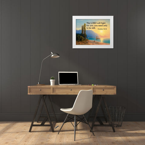 Bible Verse Quote Exodus 14:14, Ivan Aivazovsky - Sunset Over Yalta White Modern Wood Framed Art Print by ArtsyQuotes