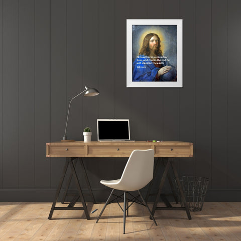 Bible Verse Quote Job 19:25, Guido Reno - Christ the Savior White Modern Wood Framed Art Print by ArtsyQuotes