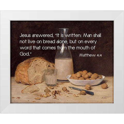 Bible Verse Quote Matthew 4:4, Albert Ankler - Still Life New Wine White Modern Wood Framed Art Print by ArtsyQuotes