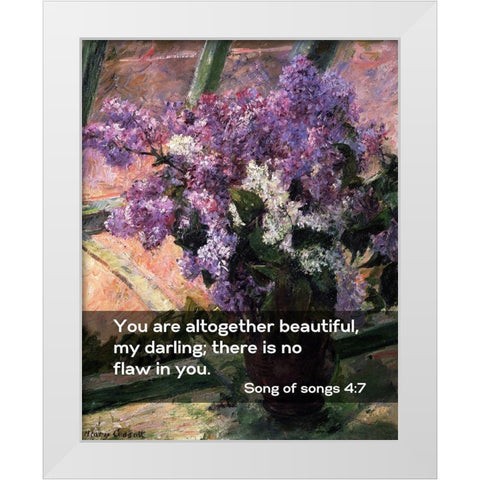 Bible Verse Quote Song of Songs 4:7, Mary Cassatt - Lilacs in a Window White Modern Wood Framed Art Print by ArtsyQuotes