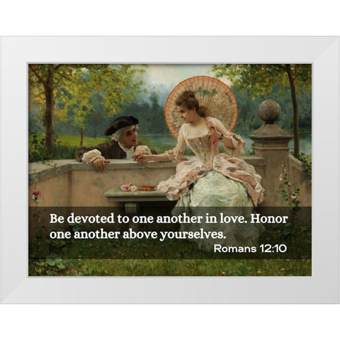 Bible Verse Quote Romans 12:10, Federico Andreotti - An in Love Conversation in Park White Modern Wood Framed Art Print by ArtsyQuotes