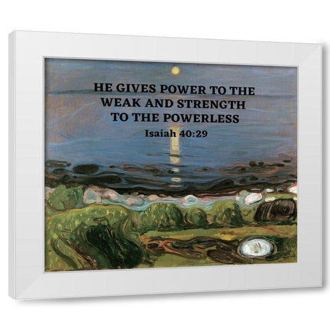 Bible Verse Quote Isaiah 40:29, Edvard Munch - Summer Night by the Beach White Modern Wood Framed Art Print by ArtsyQuotes